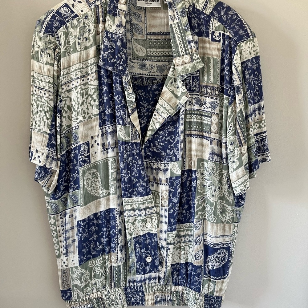 Alfred Dunner Blue and Green Patchwork Blouse